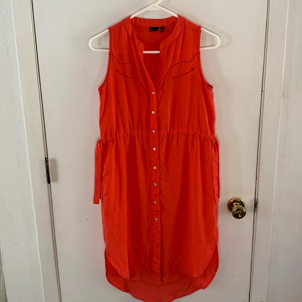Cruel orange red sleeveless western shirtdress with pearl snaps Size XS